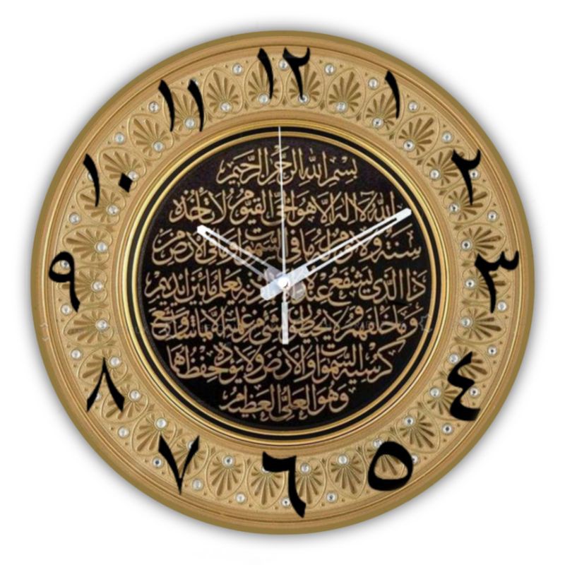 JAM DINDING KAYU SENI KALIGRAFI ARAB 04/DIAMETER:30CM.