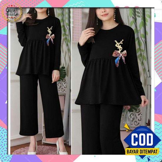 Piyama Wanita Tidur Dewasa Jumbo Lengan Panjang Katun Io135 Piyama Wan Set Wulan / Setelan Wanita