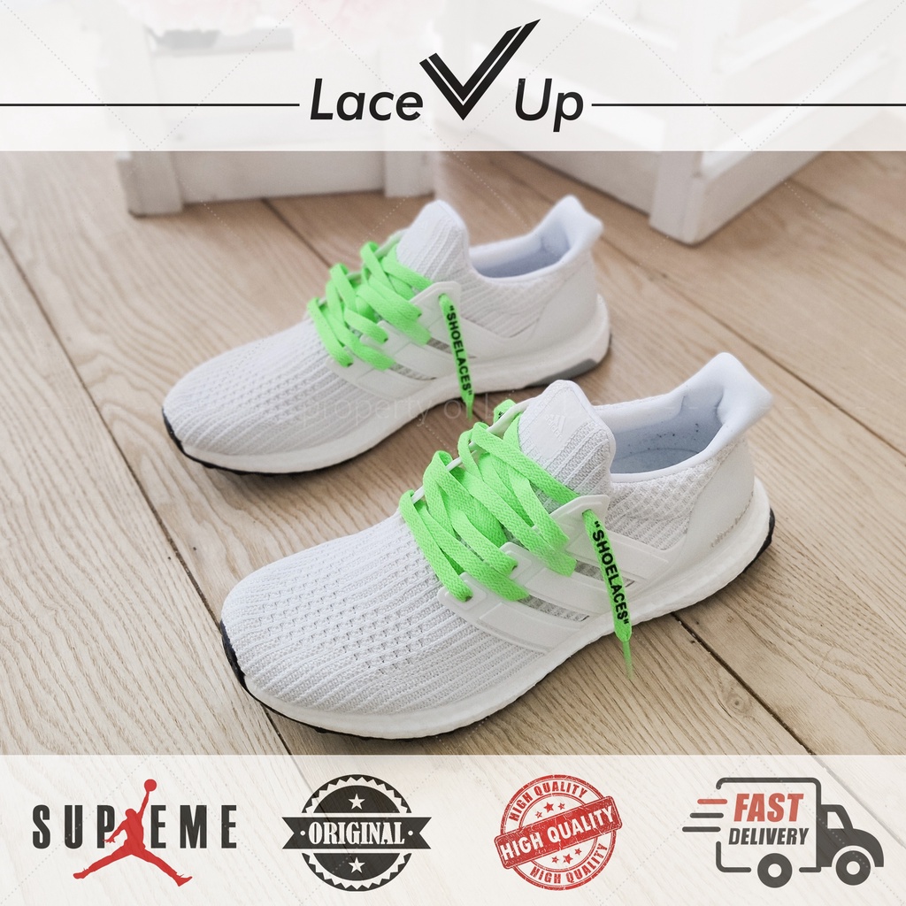 Tali Sepatu Off-White &quot;SHOELACES&quot; Flat | Offwhite Laces - Green Neon