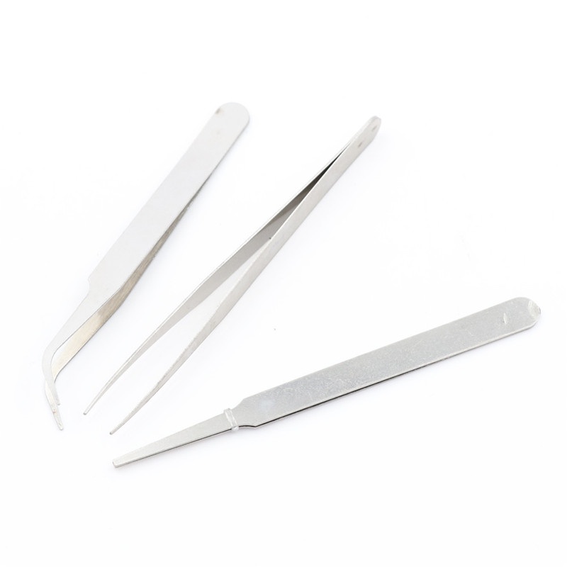 【Theredsunrisesiwy.id】3pcs/set Stainless Steel Tweezer DIY Tool Repair Precision Assembly Electronic