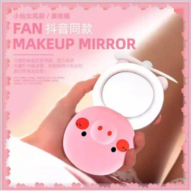 MINI FAN MAKEUP MIRROR PORTABLE Lampu led  KIPAS kaca rias make up