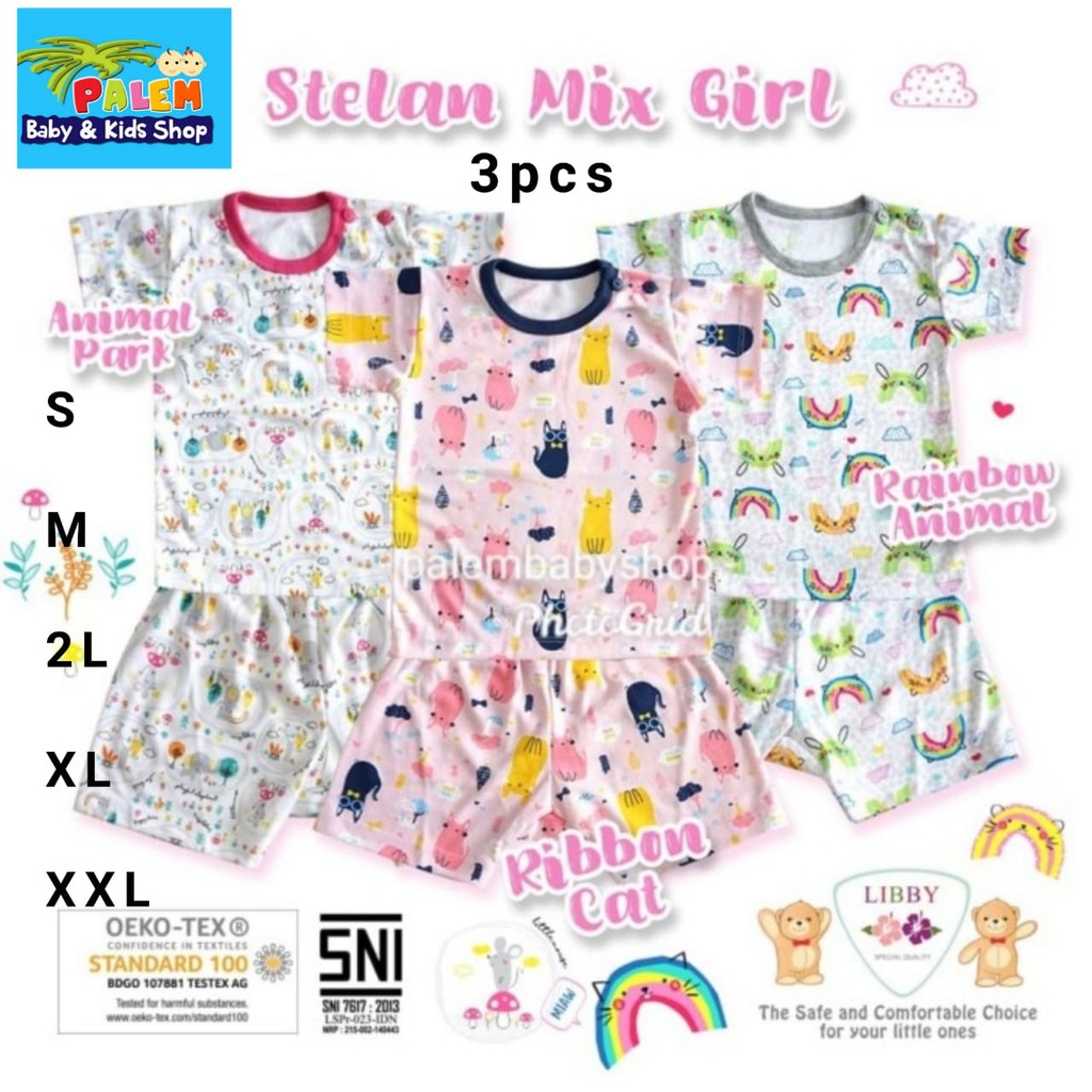 libby setelan oblong pendek boy&amp;girl 3pcs s,m,l,2l,xl,xxl