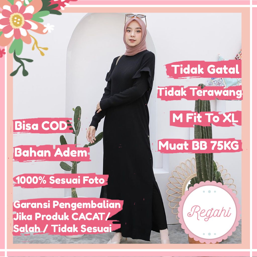 Gamis rajut hitam Gamis polos premium Gamis simple Gamis santai Gamis remaja Gamis murah