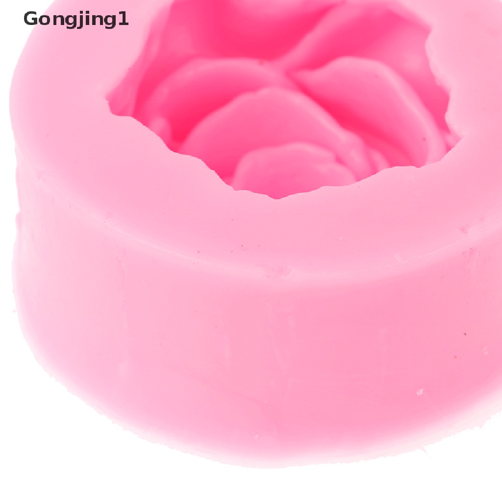 Gongjing1 Cetakan Silikon Bentuk Bunga Mawar 3D Untuk Lilin / Sabun / Fondant / Kue DIY