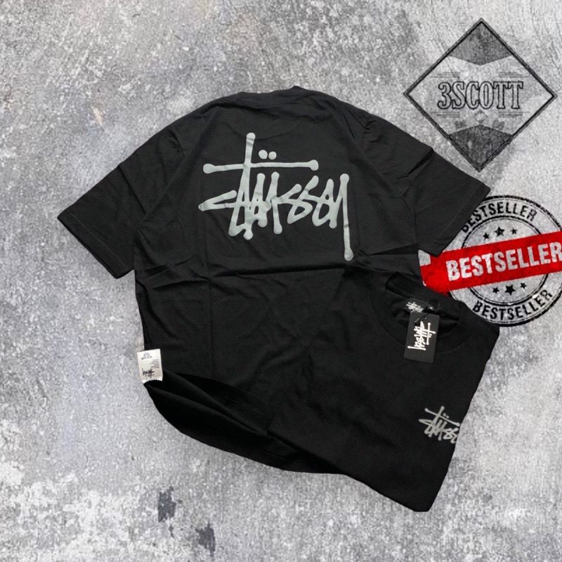 KAOS STUSSY - FONT BASIC TSHIRT STUSSY MIRROR 1:1 ORIGINAL