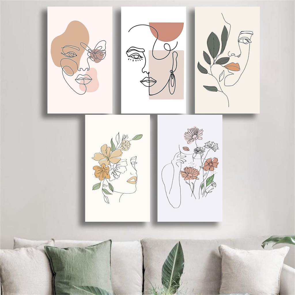 Dekorasi Kamar Pajangan Rumah Walldecor Poster Kayu Tema Abstract face Shape Girl Line Hiasan Dinding Ruang Tamu