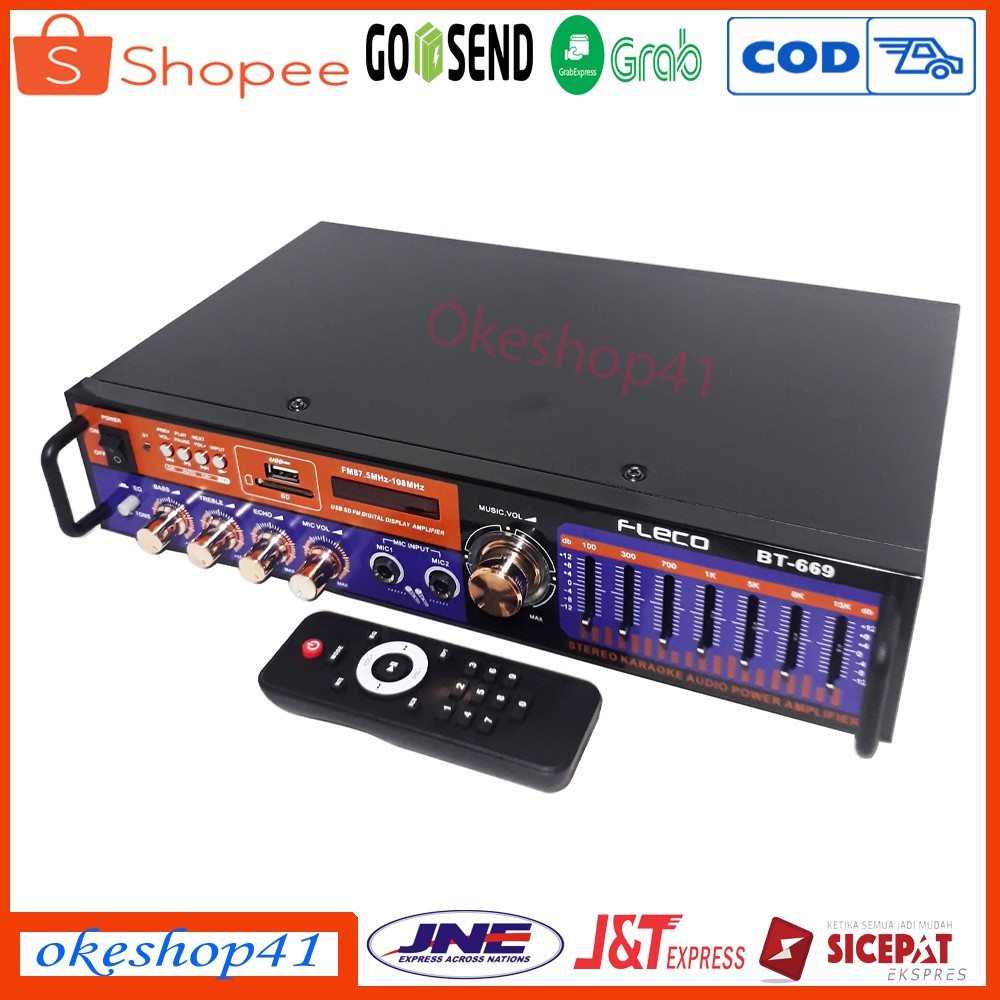 Fleco Power Amplifier BT-669 Ampli Bluetooth Stereo Karaoke