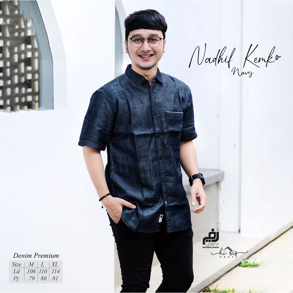 NADHIF KEMKO KEMEJA KOKO POLOS DENIM ORI HI SIS LEAFY