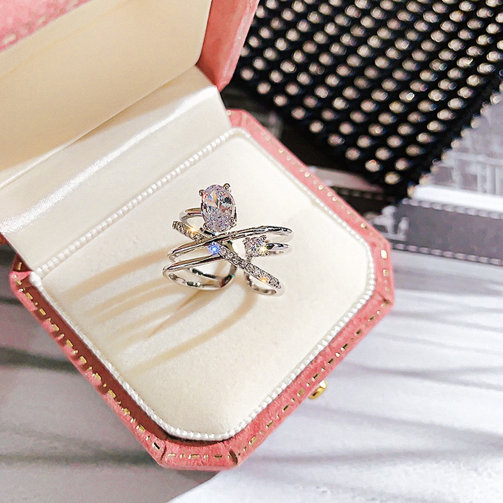 Hu Hu Hu Hu Hu Alat Bantu Pasang Kacamata♡ Cincin Multilayer Adjustable Bahan Metal Aksen Berlian Imitasi Untuk Wanita