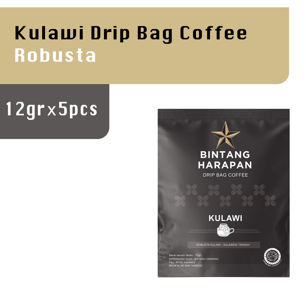 

Drip Bag Coffee Robusta Kulawi 12gr Bintang Harapan 5 pcs