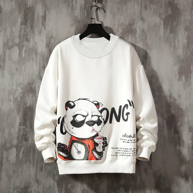 Sweater Pria Motif Cartoon Panda Crewneck Pria Bahan Fleece Size M L XL