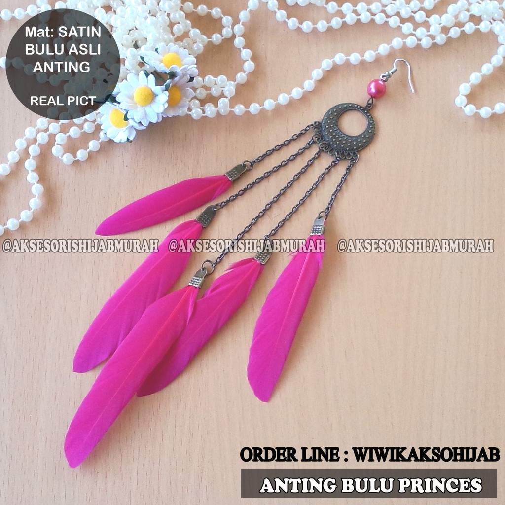 PRINCES FANTA ANTING BULU JUNTAI ANTING HIJAB JILBAB BULU ASLI AYAM MERAK POLKA