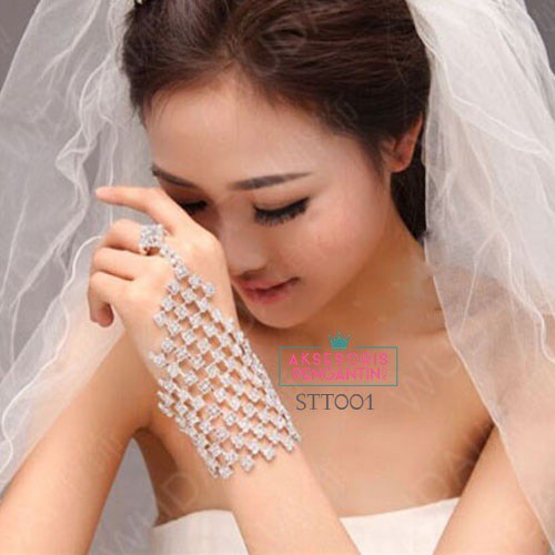 [PRODUK TERLARIS] AKSESORIS WEDDING HIASAN PENGANTIN SARUNG TANGAN CRYSTAL STT001
