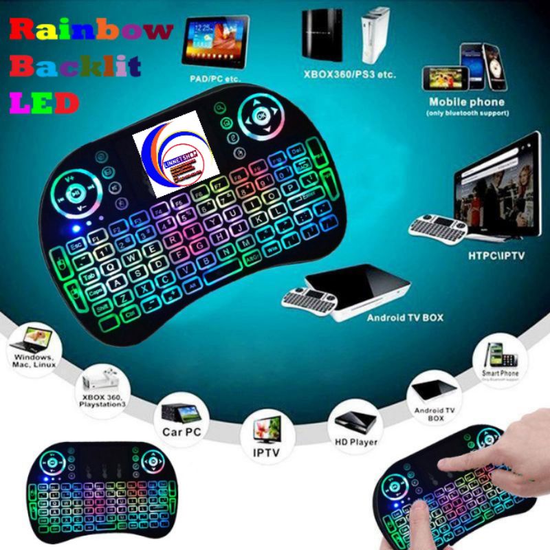 RAINBOW LED Mini Keyboard i8 Air Mouse Mini Keypad Wireless Touchpad