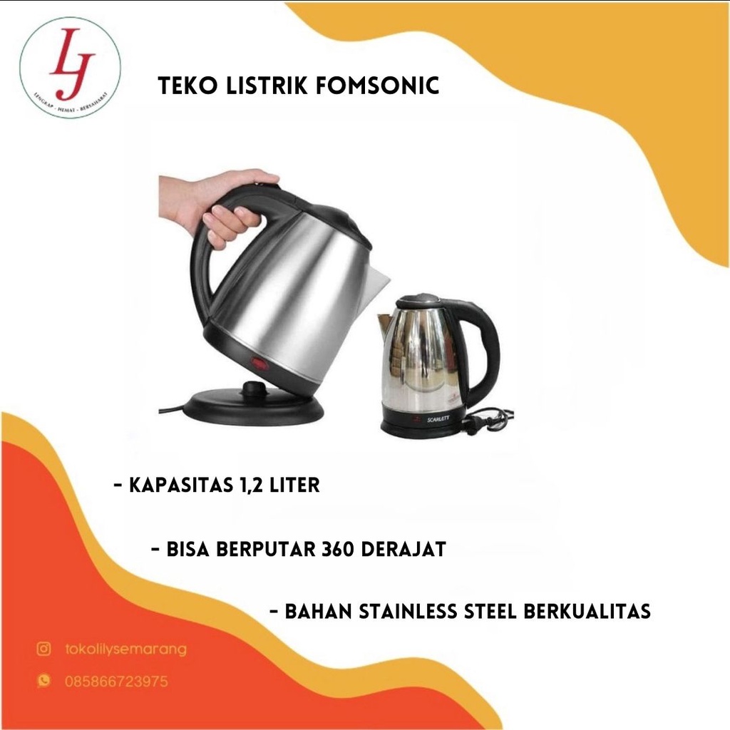 Teko Listrik / Electric Kettle / Pemanas Air Fomsonic KE-8812SS-D