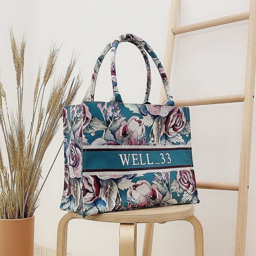  Tas  Custom Print Motif Bunga Warna  Hijau  Shopee Indonesia