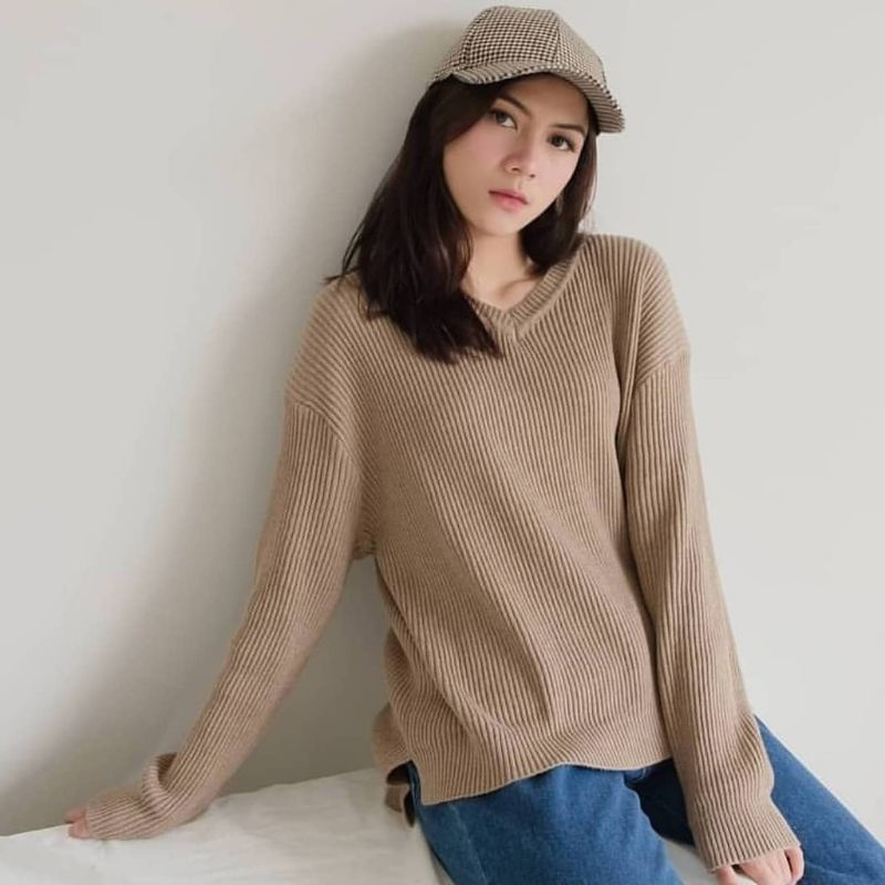 VIONA-ATASAN RAJUT// VIONA BOXY-V NECK SWEATER / ATASAN RAJUT WANITA HALUS/ ATASAN BAJU MURAH