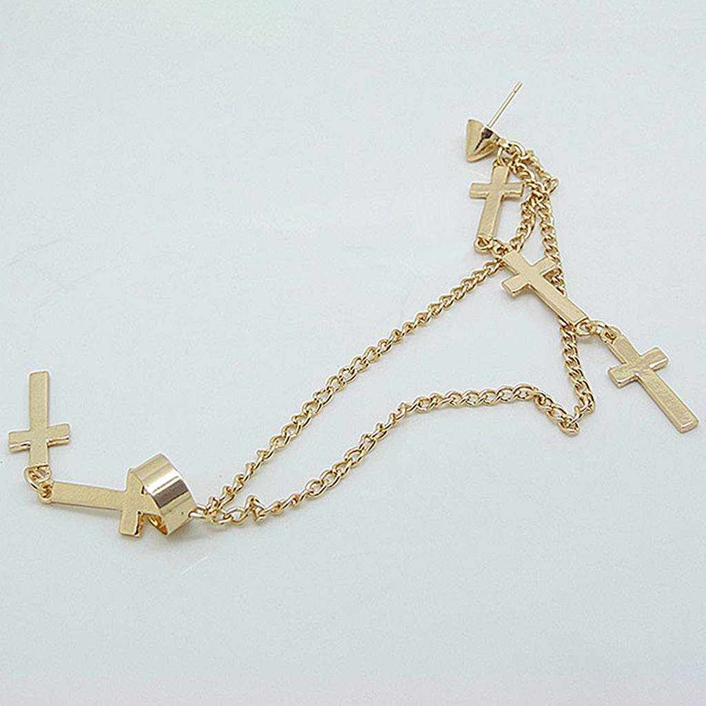 Hu Hu Hu Hu Hu Alat Bantu Pasang Kacamata♡ 1pc Anting Ear Cuff Model Salib Menjuntai Bahan Alloy Gaya Punk Untuk Wanita