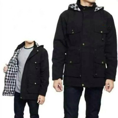 (BISA COD) Parka cowok canvas fullblack / Jaket Parka cowok Korean Style / Jaket Riding polosqu.id