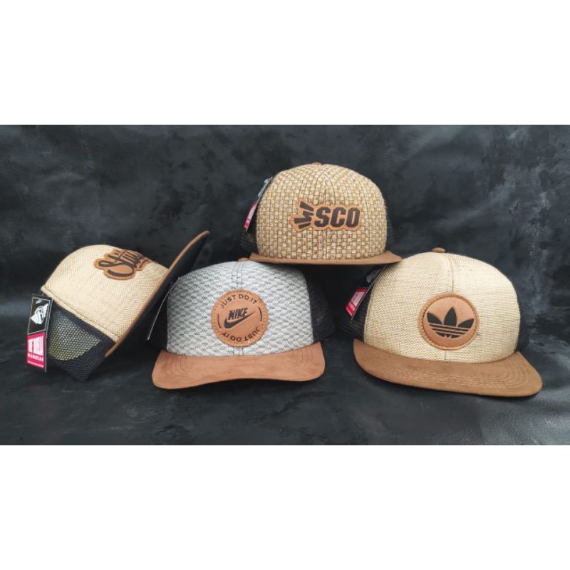 Topi Snapback Jaring  Topi Trucker Hat  Topi Distro  Topi Hiphop Logo Kulit