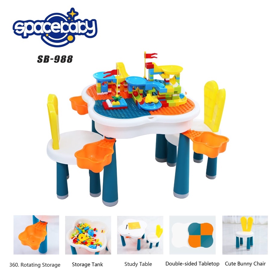 Mainan Meja Belajar Anak SB 988 Spacebaby 6 In 1 Multifunctional Table Chairs Set Space Baby 6IN1 SB988 Building Table