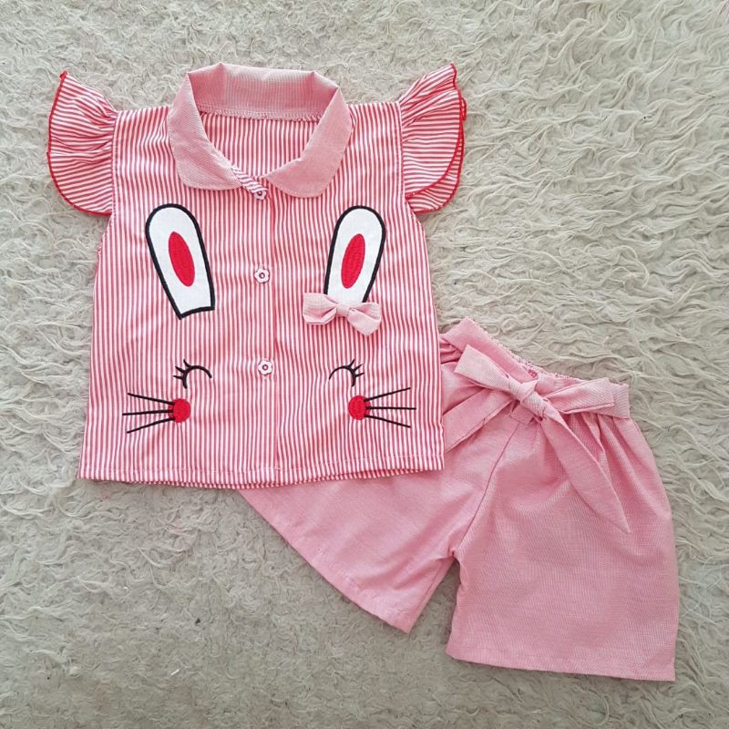 kemeja bunny set anak perempuan