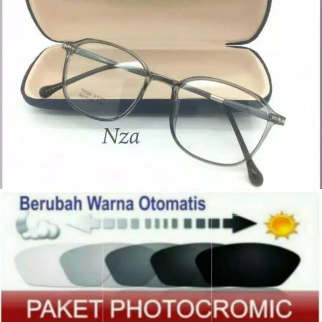 Paket Hemat : Frame Lensa Terbaru 2127 + Lensa Photocromic / Berubah Warna, Kaca mata Minus Anti UV