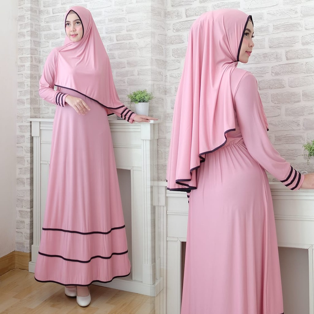 Syfarose gamis syari 1 set 20 warna ( dapat jilbab ) baju muslim / busana Size L & XL-Pink