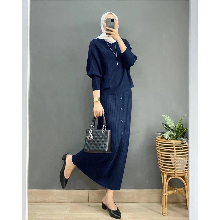 O2 Fashion / Anya set knit / real pic/bahan tebal dan adem/ bisa cod/bahan premium tebal/mango knit import/batwing set rok/delia set/set kulot rona/set rona