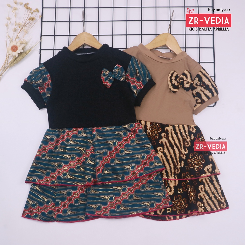 (BATIK) Dress Emma Lengan Size 3-4 Tahun / Dres Anak Perempuan Baju Pesta Lengan Pendek Harian