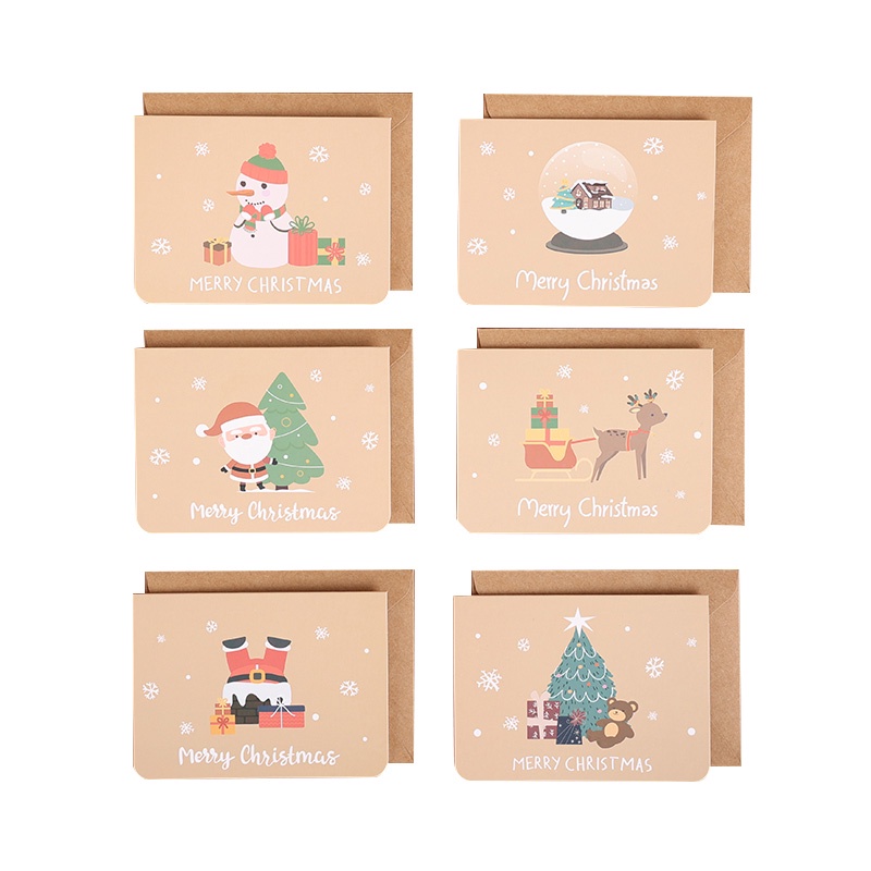 6pcs / Set Kartu Ucapan Selamat Natal Gaya Vintage Dengan Amplop + Stiker