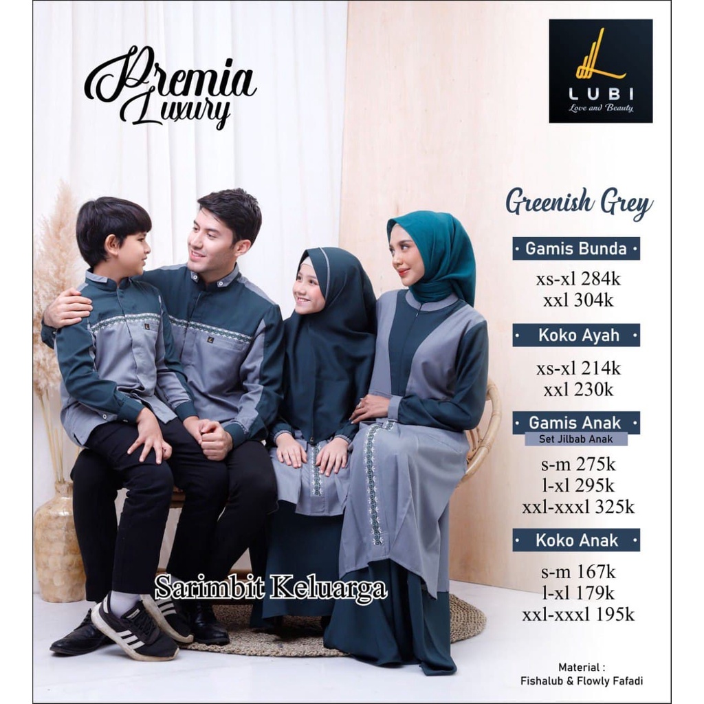 [ SALE  ] SARIMBIT 2022 LUBI PREMIA LUXURY GREENISH GREY KOKO AYAH ANAK GAMIS IBU ANAK XS - XXXL 3XL