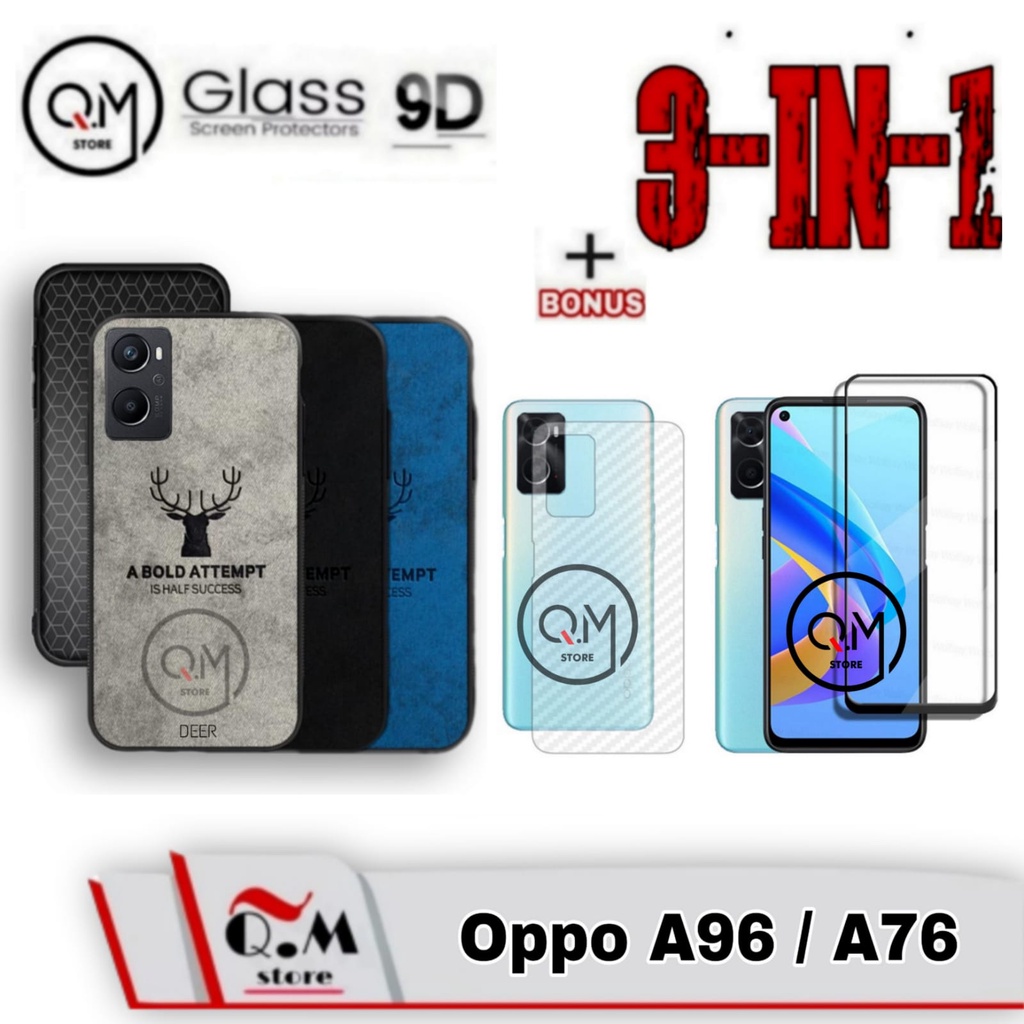 Paket 3 in1 Case Deer OPPO A76 / OPPO A96 Softcase deer High Quality Bermotif Deer Jens Pelindung Back Cover