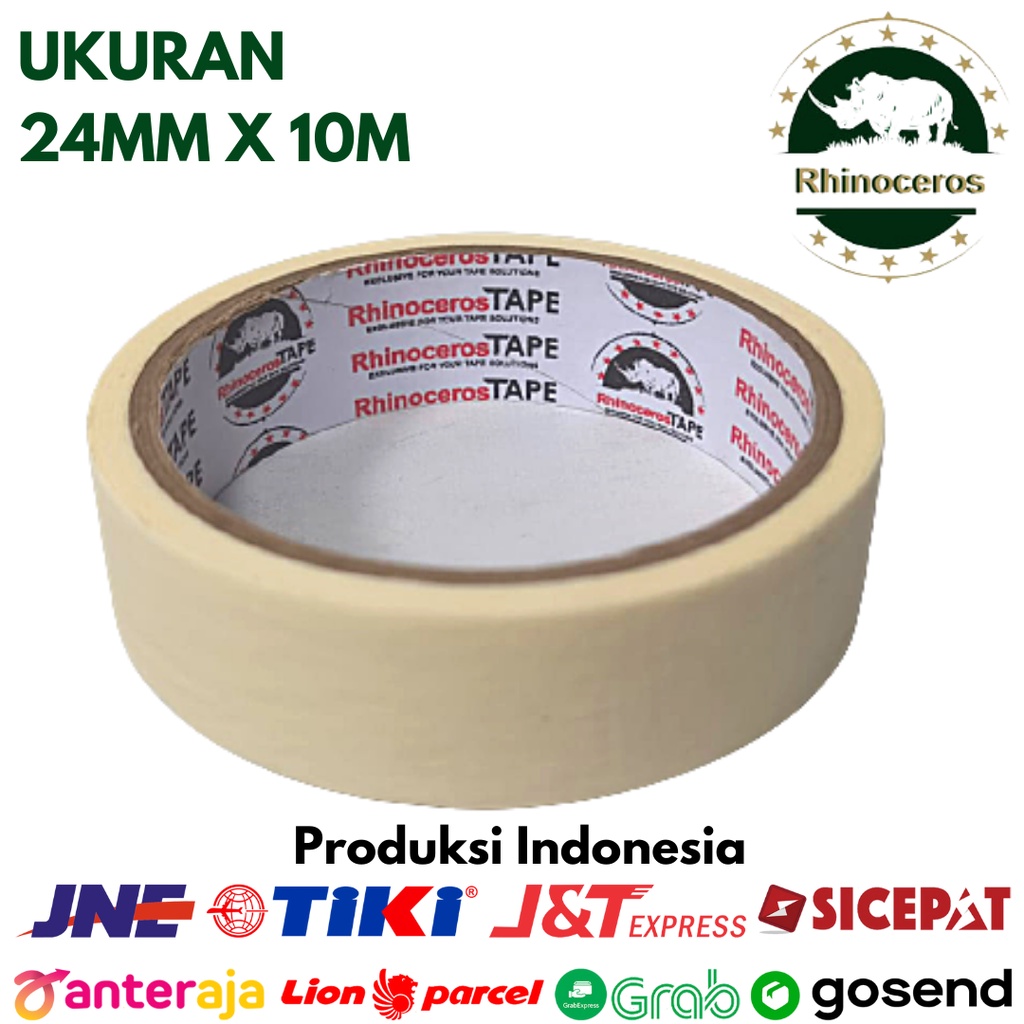 Lakban Kertas Masking Tape RHINOCEROS Tape Putih 24mm x 10m