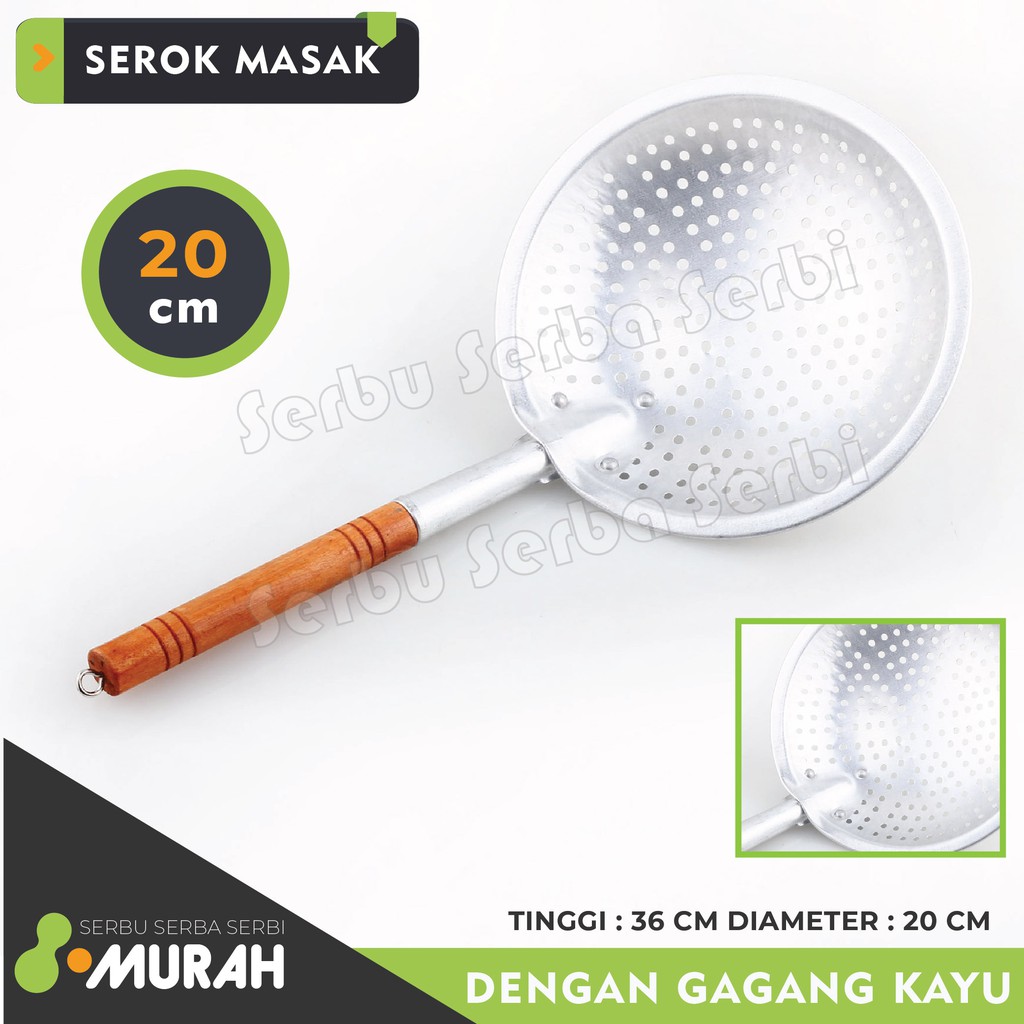 MURAH - SEROK MASAK / Saringan Serok Gagang Kayu - BOLONG - Strainer Frying