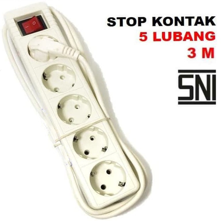 Stop Kontak 5 Lubang 3 Meter Sunfree / Colokan Listrik 5L 3m / Terminal Stopkontak Sunfree 5 lubang