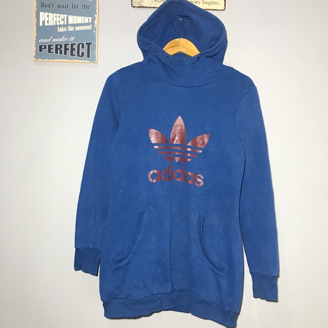 Sweater hoodie adidas 3foil original long coat biru blue second bekas Pl preloved