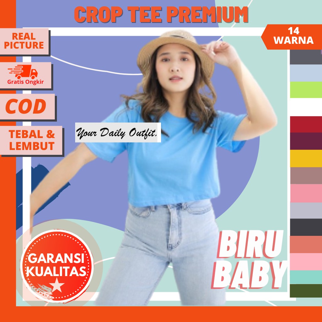 Kaos Crop Tee Polos Wanita Blue Baby Biru Muda / Crop Top Tshirt Crop Lengan Pendek Premium