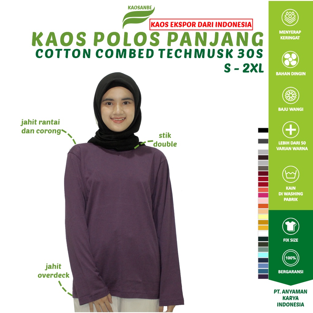 Kaos Polos Lengan Panjang Katun Kaosanbe Combed Techmusk 30s Premium Kaos Tangan Panjang Kaos Polos 