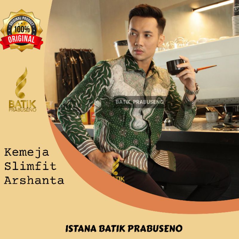 Kemeja Arshanta Batik Prabuseno Pria Original Kemeja Batik Pria Slimfit Lengan Panjang Batik Kondang