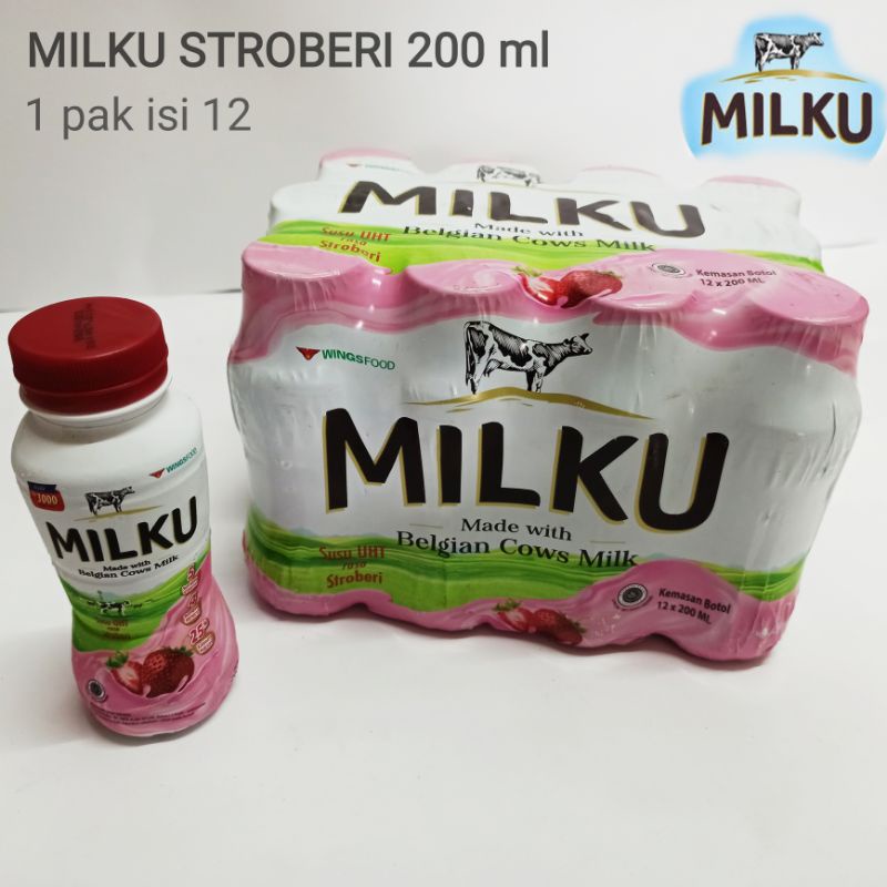 Susu Milku botol 200ml coklat strawberry khusus gosend