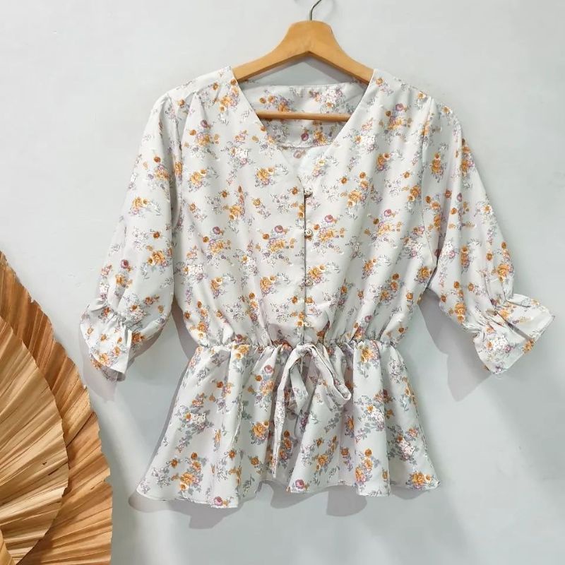 PANORAMA DIORA / PLAIN PEPLUM BLOUSE WANITA DELIGHTLINE BASIC CASUAL - LENGAN PANJANG SESIKU-FLOWER PEPLUM GREY