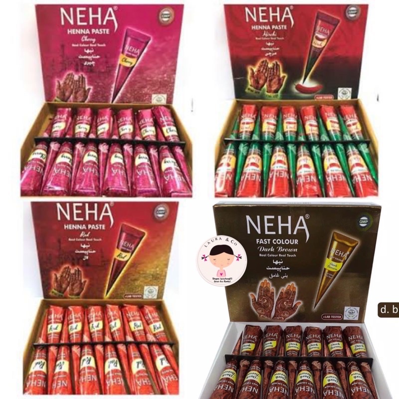 Neha Henna Hena Pasta Tangan 12pc Grosir Lusinan BPOM Red Cherry Brown Black