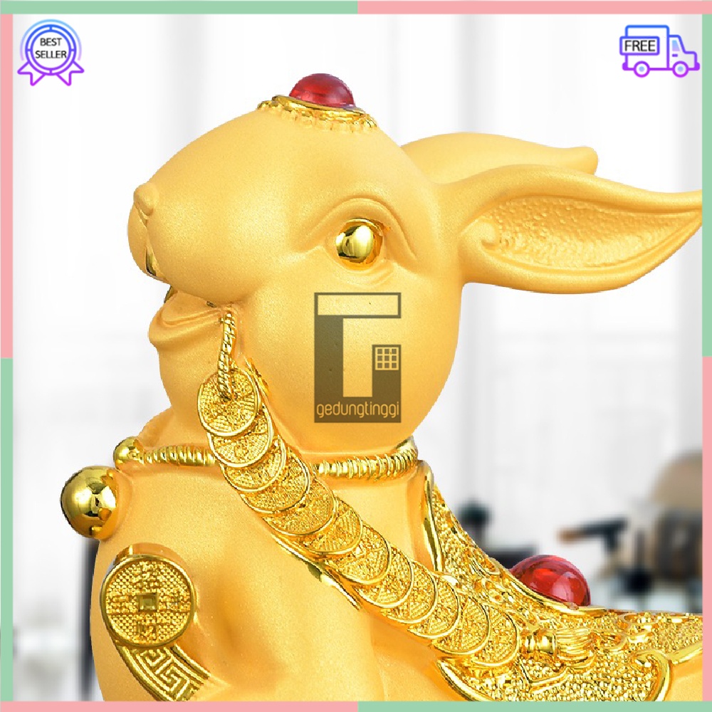 Pajangan Patung Hiasan Dekorasi Kado Hadiah Imlek Sincia Feng Shui Shio Sio Sheshio Hewan 12 Animal Zodiak Bintang Rabbit Rejeki Keberuntungan Fengshui Tahun Baru Cina Sio Kelinci Yenpao Yuanbao Kantong Uang Duit 2023 Gold Emas Kuningan Doff Besar Jumbo