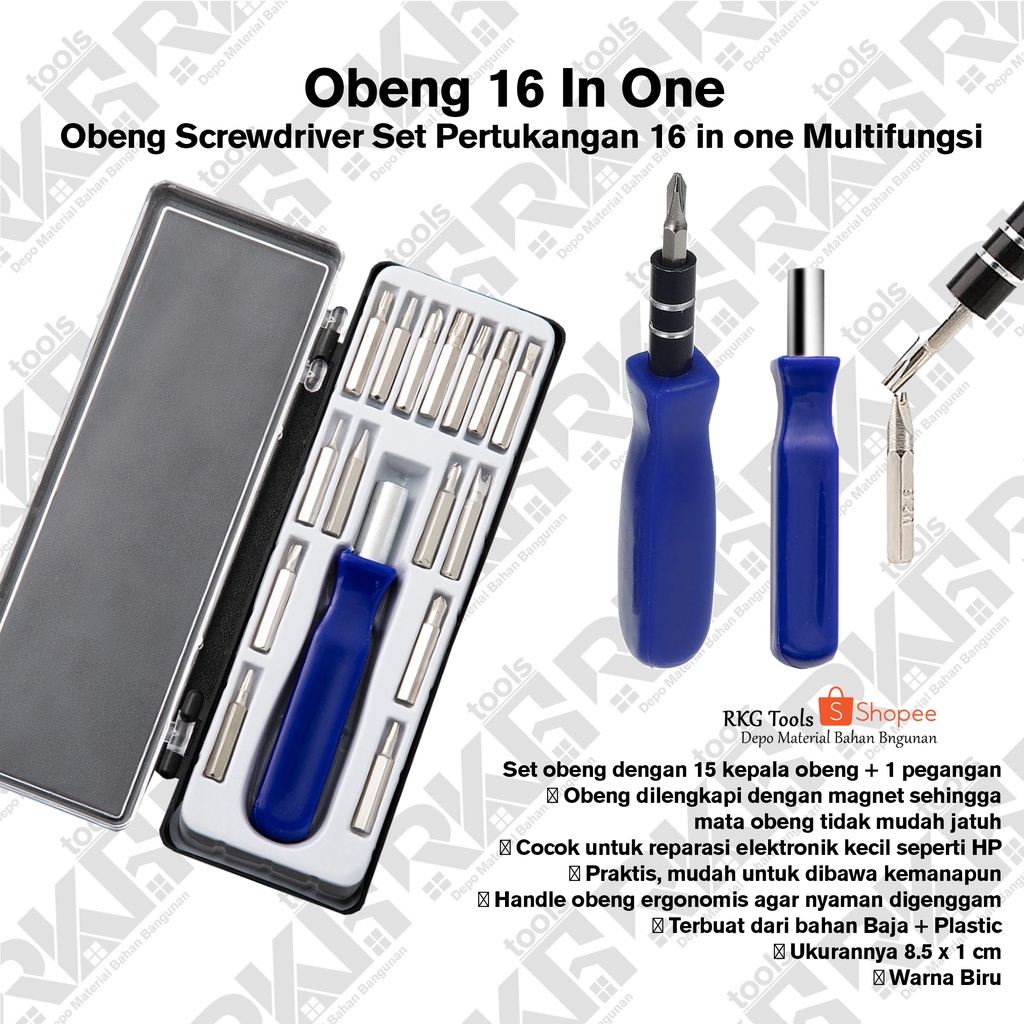 Obeng Set 16 in 1 Kotak Mini | Obeng Handphone Screwdriver I Obeng Set Multifungsi Serbaguna