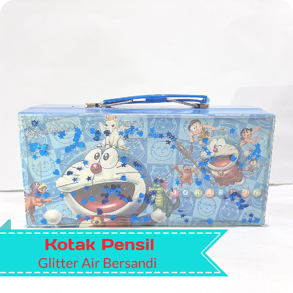 Kotak Pensil Air Glitter Kode Sandi 3 Tingkat-Doraemon