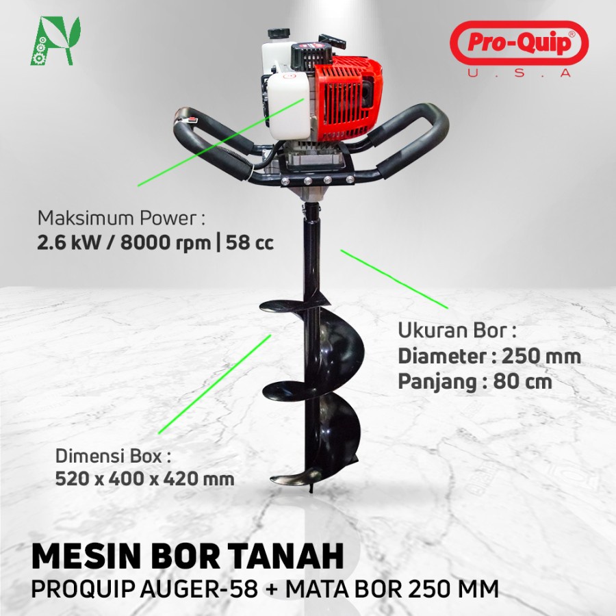 Mesin Bor tanah diameter 25 cm PROQUIP AUGER58