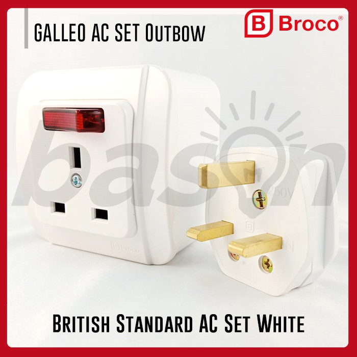 Broco Galleo Snow White | Stop Kontak AC Set | Socket Outlet SET OB 13A