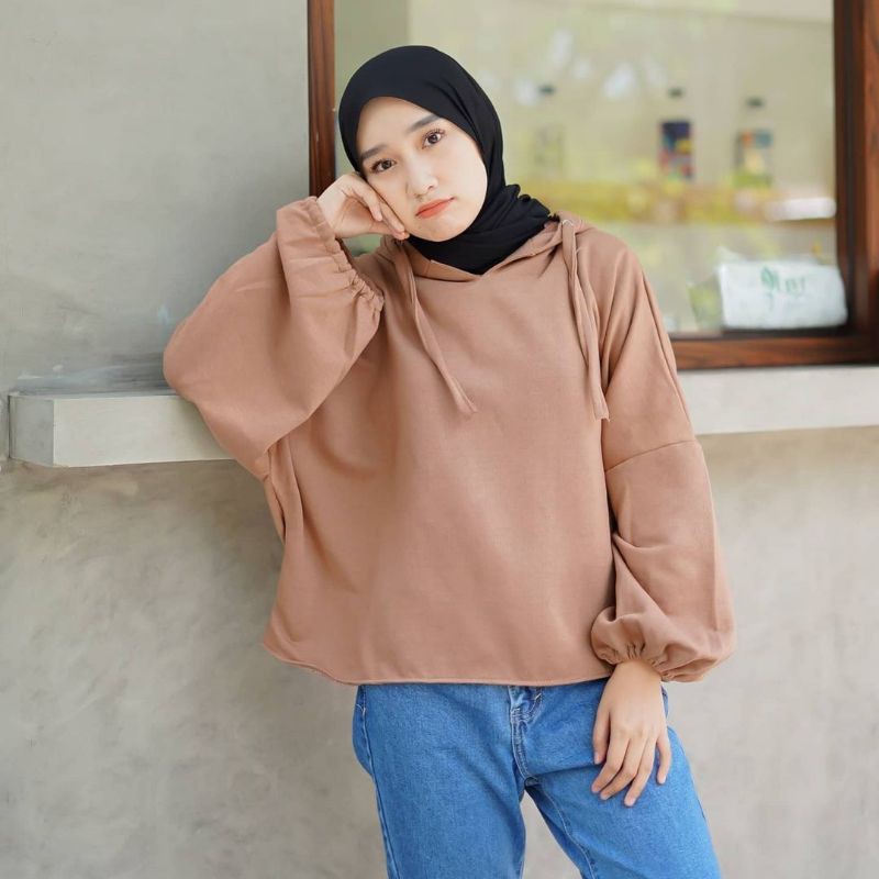 Batwing Hoodie Varra - V Neck - Allsize - Bahan Fleece Tebal dan lembut - Wanita