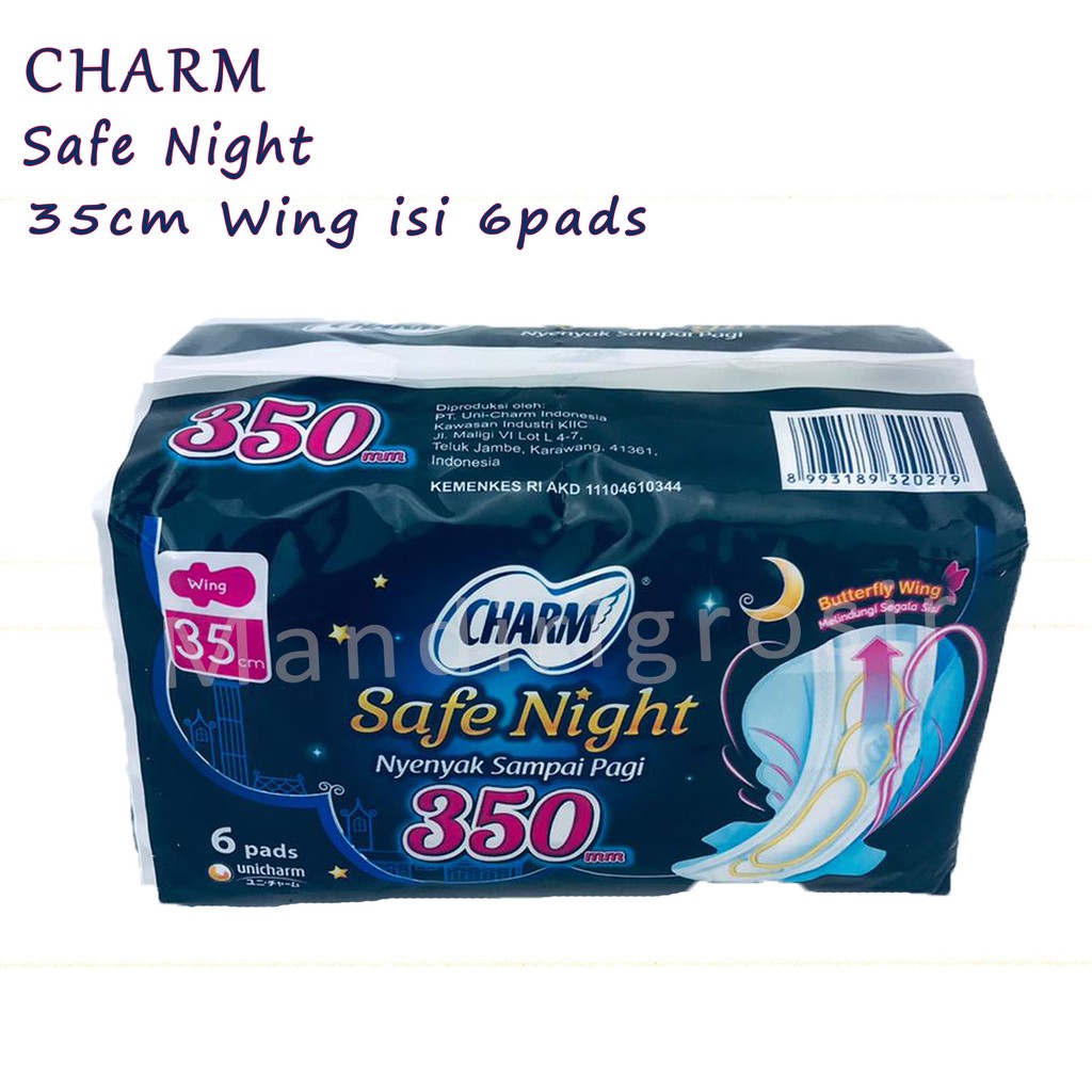 Pembalut Charm Safe Night * 35cm Wing * 6pads